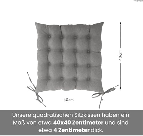 Wometo 4er Set Sitzkissen Stuhl OekoTex - beigeh ConfigurationManager Stuhlkissen Funktionales Polster mit Bändern OEKO-