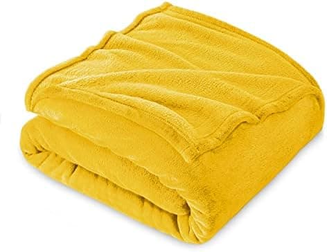 FARFALLAROSSA Oeko-TEX Flauschig Kuscheldecke 130x160 cm - Super Weiche Fleecedecke als Sofaüberwurf - Wohndecke Gelb OE