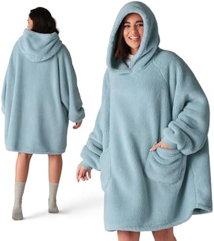 BEDSURE Hoodie Decke mit Ärmeln - Warme Kuschelpullover für Frauen - Tragbare Erwachsenendekke Grau OEKO-TEX 95x85 cm