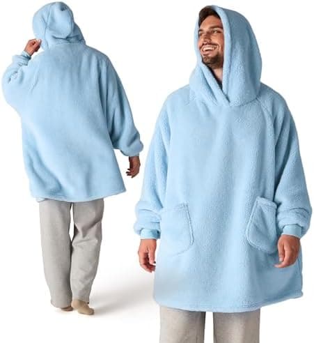 BEDSURE Hoodie Decke mit Ärmeln - Warme Kuschelpullover für Frauen - Tragbare Erwachsenendekke Grau OEKO-TEX 95x85 cm