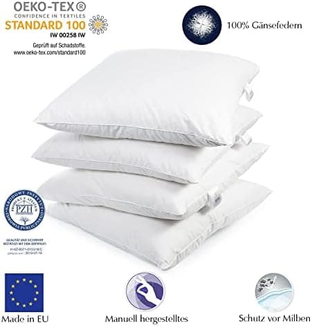 2er Set Premium Qualität Federkissen | Füllung: 1000 Gramm Gänsefedern | Bezug: 100% Baumwolle | 100% Natur Kissen 80x80