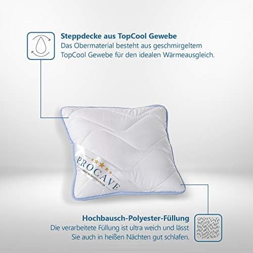 Hochwertiges Qualitäts-Stepp-Kissen für Allergiker, atmungsaktiv und Kochfest 40x40 cm - PROCAVE TopCool
| Winter- und