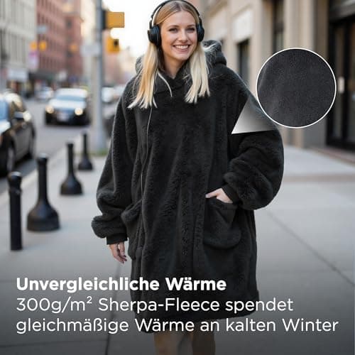 BEDSURE Hoodie Decke mit Ärmeln - Warme Kuschelpullover für Frauen - Tragbare Erwachsenendekke Grau OEKO-TEX 95x85 cm