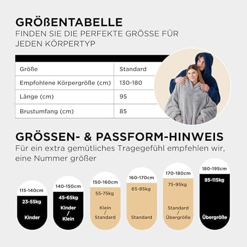 BEDSURE Hoodie Decke mit Ärmeln - Warme Kuschelpullover für Frauen - Tragbare Erwachsenendekke Grau OEKO-TEX 95x85 cm