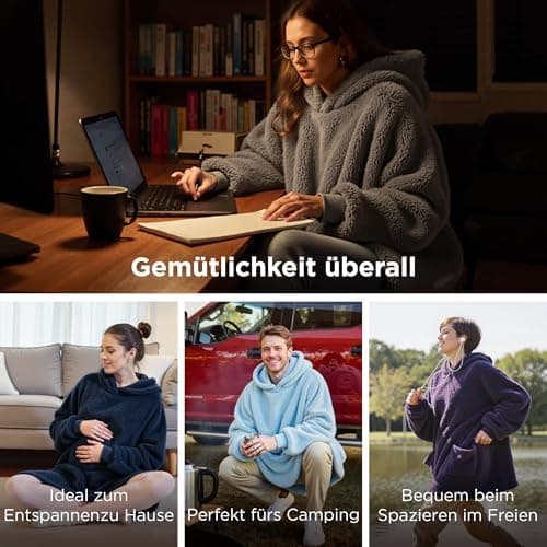 BEDSURE Hoodie Decke mit Ärmeln - Warme Kuschelpullover für Frauen - Tragbare Erwachsenendekke Grau OEKO-TEX 95x85 cm