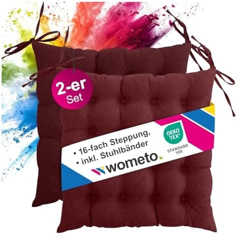 Wometo 4er Set Sitzkissen Stuhl OekoTex - beigeh ConfigurationManager Stuhlkissen Funktionales Polster mit Bändern OEKO-