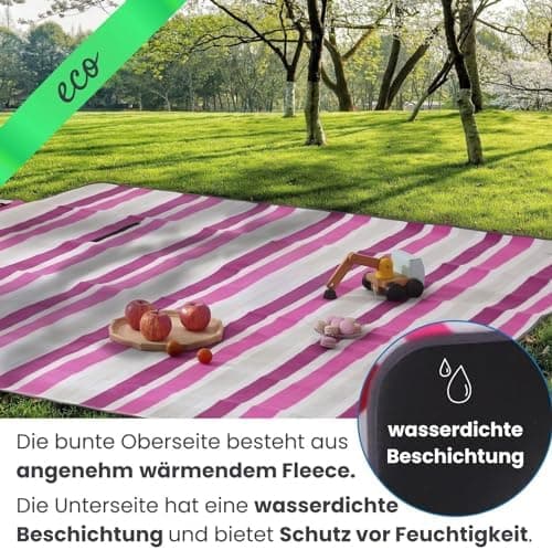 Eco-Line Nachhaltige Wasserdichte Picknickdecke XXL 100% Recycltes Fleece Outdoor-isoliert Streifen Blau HellblauGrün Wa