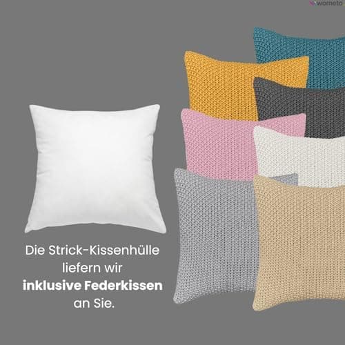 Wometo Oeko-TEX Sofakissenbezug Strick 45x45 türkis Petrol Reißverschluss warme weiche Kissenhülle OEKO-TEX STANDARD 100