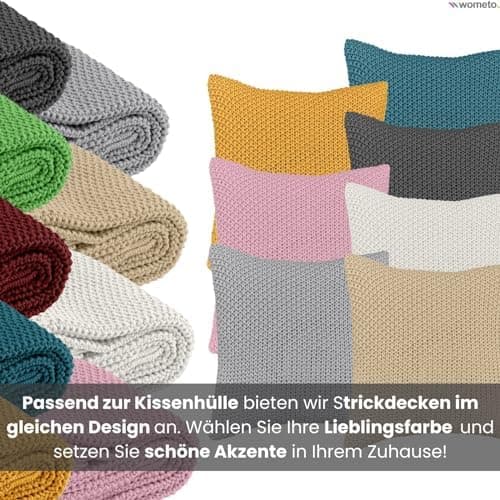 Wometo Oeko-TEX Sofakissenbezug Strick 45x45 türkis Petrol Reißverschluss warme weiche Kissenhülle OEKO-TEX STANDARD 100