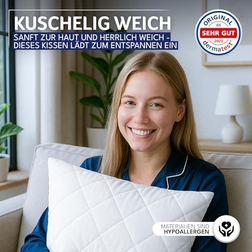 Polyester Kopfkissen (40x40 cm groß) - Weiß - Zierkissen für Couch und Sofa - Waschbar bis 60° - Ökotex - 2er Set Kissen