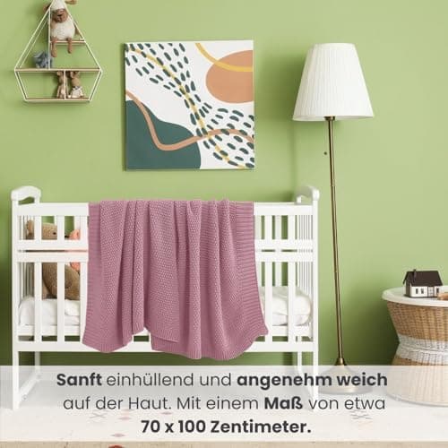 Oeko-Tex Wolle-Look Strickdecke Hellgrau Für Jungen Und Mädchen 70x100 - Wometo