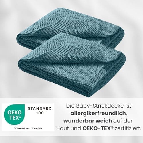 Oeko-Tex Wolle-Look Strickdecke Hellgrau Für Jungen Und Mädchen 70x100 - Wometo