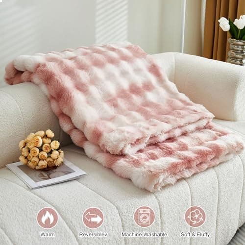 Kuscheldecke Milchsamt Blasen Decke Super Soft Warme Couchdecke 100 x 160cm White