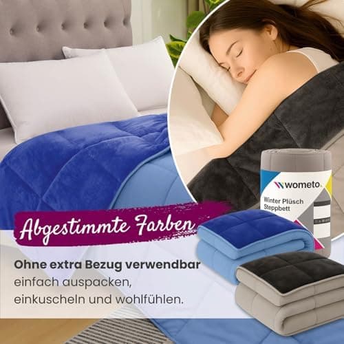 Wometo Plüsch Steppbettdecke Ganzjahresbedienung dunkelblau & blau – warme Winterdecke kuschelig & weich Oeko-TEX Zertif