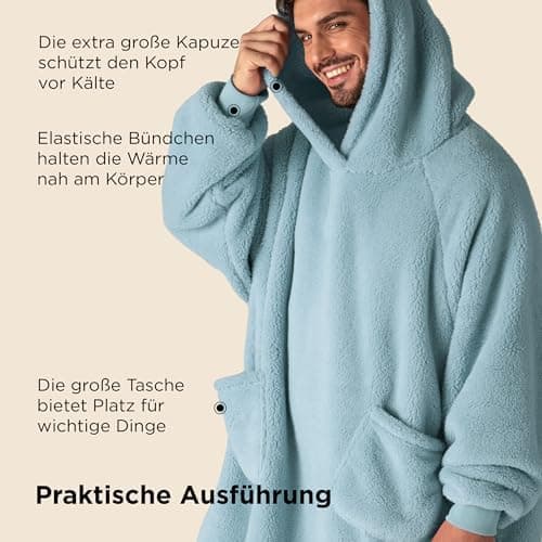 BEDSURE Hoodie Decke mit Ärmeln - Warme Kuschelpullover für Frauen - Tragbare Erwachsenendekke Grau OEKO-TEX 95x85 cm