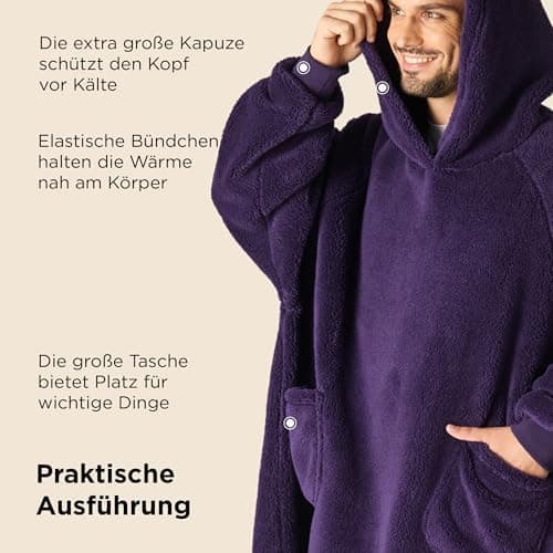 BEDSURE Hoodie Decke mit Ärmeln - Warme Kuschelpullover für Frauen - Tragbare Erwachsenendekke Grau OEKO-TEX 95x85 cm