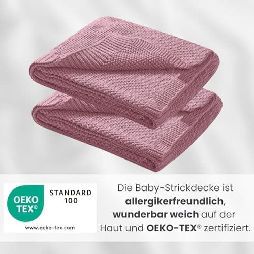 Oeko-Tex Wolle-Look Strickdecke Hellgrau Für Jungen Und Mädchen 70x100 - Wometo