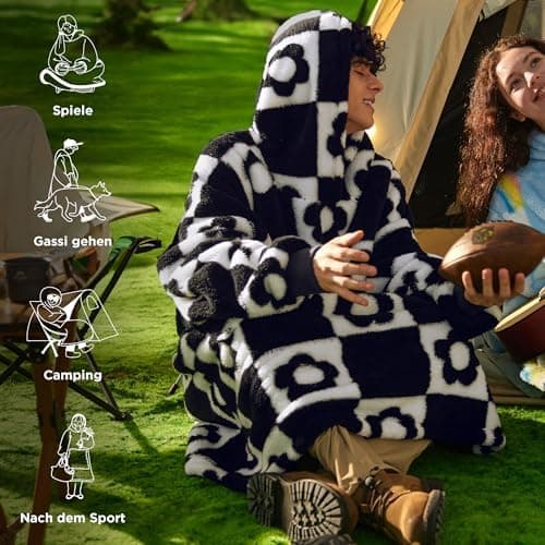 BEDSURE Hoodie Decke mit Ärmeln - Warme Kuschelpullover für Frauen - Tragbare Erwachsenendekke Grau OEKO-TEX 95x85 cm