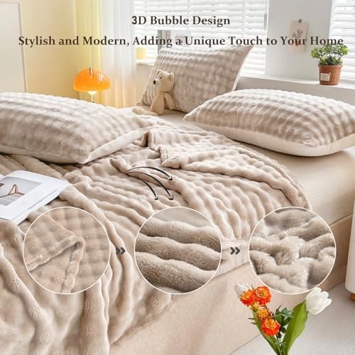 Kuscheldecke Milchsamt Blasen Decke Super Soft Warme Couchdecke 100 x 160cm White