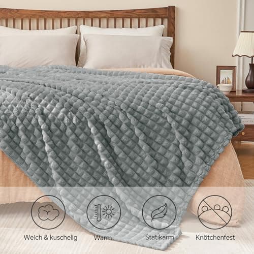 BEDELITE Flauschig Kuscheldecke Hellblau 125x150 für Sofa und Wohnzimmer OEKO-TEX STANDARD 100  
BEDELITE Hellblauer Fla