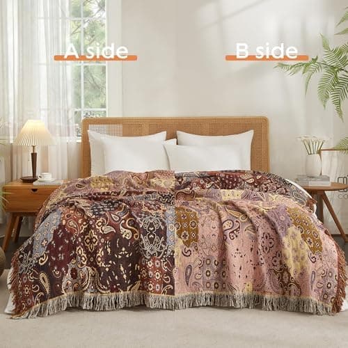SOFTEXLY Boho Decke – Kuschelige Tagesdecke & Bettüberwurf 150x200cm, Aesthetic Design & Doppelseitige Musselin, Ideal f