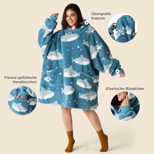 BEDSURE Hoodie Decke mit Ärmeln - Warme Kuschelpullover für Frauen - Tragbare Erwachsenendekke Grau OEKO-TEX 95x85 cm