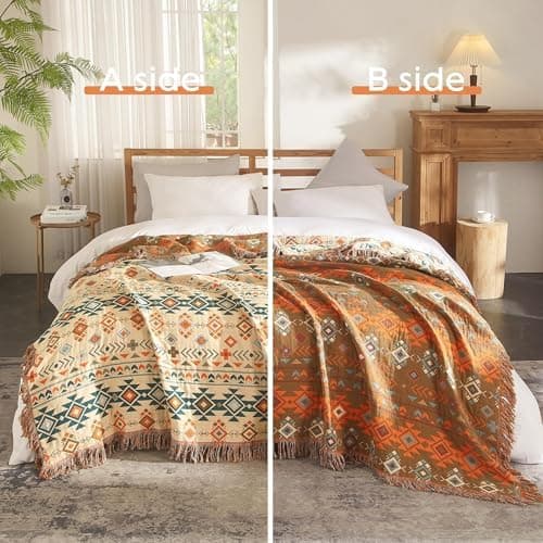 SOFTEXLY Boho Decke – Kuschelige Tagesdecke & Bettüberwurf 150x200cm, Aesthetic Design & Doppelseitige Musselin, Ideal f
