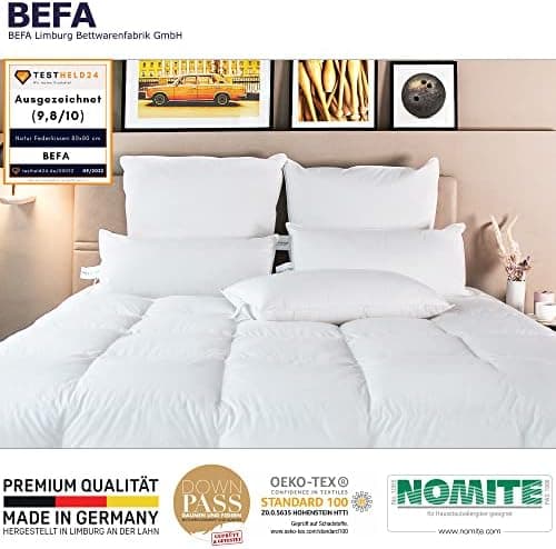 BEFA NATUR Federkissen 40x80 cm extra fest für Allergiker | Kopfkissen Set 100% Federn | 1500g Füllgewicht/Stück | Tierw