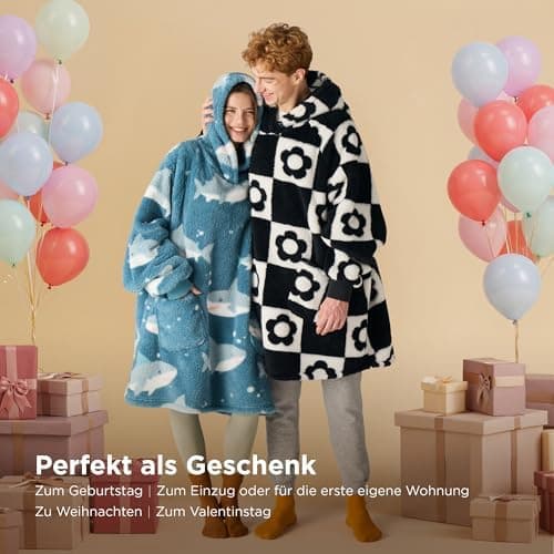 BEDSURE Hoodie Decke mit Ärmeln - Warme Kuschelpullover für Frauen - Tragbare Erwachsenendekke Grau OEKO-TEX 95x85 cm