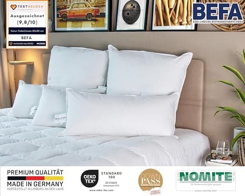 BEFA NATUR Federkissen 80x80 cm (2 Stück) | 100% Federn | Tierwohl zertifiziert | Allergiker geeignet | OEKO-TEX Klasse