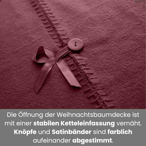 Christbaumdecke Wometo Ø 120 cmGrün – Satinbänder & Knöpfe – Romantisches Landhaus-Muster – Fleece, OEKO-TEX
