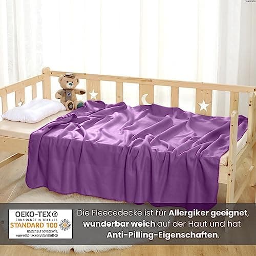 Wometo 2er Set Polar Fleecedecke OekoTex Lilaviolett Anti-Pilling Kettelrand