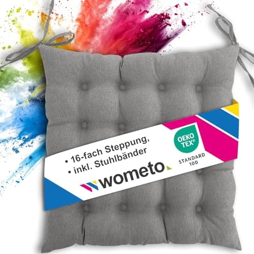 Wometo Sitzkissen Stuhl - dunkelgrau Oeko-TEX Sitzpolster mit Bändern für Indoor und Outdoor OEKO-TEX STANDARD 100  
Wom