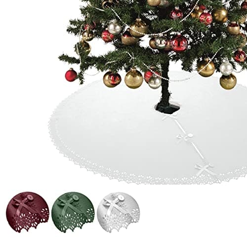 Christbaumdecke Wometo Ø 120 cmGrün – Satinbänder & Knöpfe – Romantisches Landhaus-Muster – Fleece, OEKO-TEX