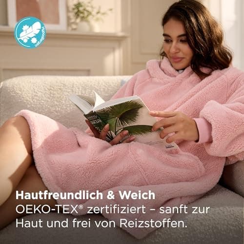 BEDSURE Hoodie Decke mit Ärmeln - Warme Kuschelpullover für Frauen - Tragbare Erwachsenendekke Grau OEKO-TEX 95x85 cm