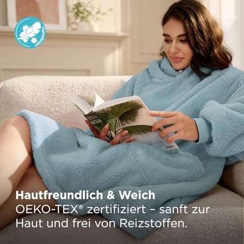 BEDSURE Hoodie Decke mit Ärmeln - Warme Kuschelpullover für Frauen - Tragbare Erwachsenendekke Grau OEKO-TEX 95x85 cm