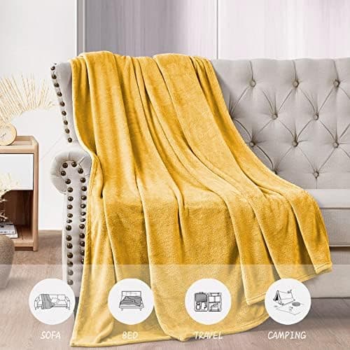 FARFALLAROSSA Oeko-TEX Flauschig Kuscheldecke 130x160 cm - Super Weiche Fleecedecke als Sofaüberwurf - Wohndecke Gelb OE