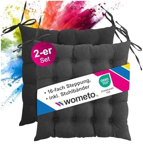 Wometo 4er Set Sitzkissen Stuhl OekoTex - beigeh ConfigurationManager Stuhlkissen Funktionales Polster mit Bändern OEKO-