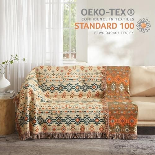 SOFTEXLY Boho Decke – Kuschelige Tagesdecke & Bettüberwurf 150x200cm, Aesthetic Design & Doppelseitige Musselin, Ideal f