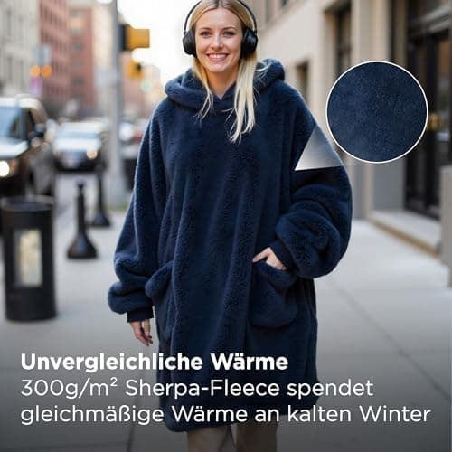 BEDSURE Hoodie Decke mit Ärmeln - Warme Kuschelpullover für Frauen - Tragbare Erwachsenendekke Grau OEKO-TEX 95x85 cm