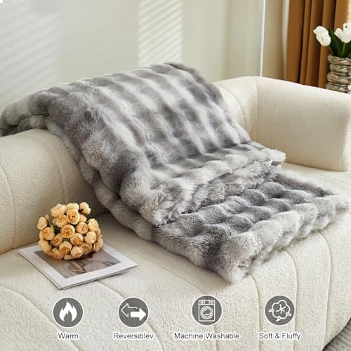 Kuscheldecke Milchsamt Blasen Decke Super Soft Warme Couchdecke 100 x 160cm White