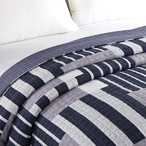 WOLTU Steppdecke 150x200 cm, Patchwork Design, Blau+Weiß, Mikrofaser, Global Recycled Standard, Gebrauchstester und qual