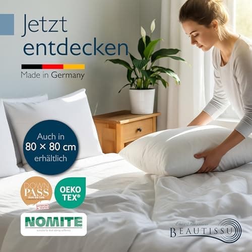 Beautissu 2er Daunenkissen-Set 80x80cm – Waschbar & Made in Germany – Oeko-Tex Zertifiziert – Kopfkissen 80x80cm