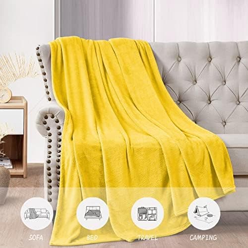 FARFALLAROSSA Oeko-TEX Flauschig Kuscheldecke 130x160 cm - Super Weiche Fleecedecke als Sofaüberwurf - Wohndecke Gelb OE