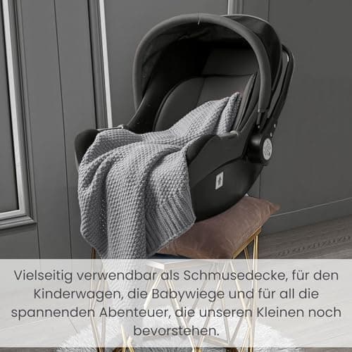 Oeko-Tex Wolle-Look Strickdecke Hellgrau Für Jungen Und Mädchen 70x100 - Wometo