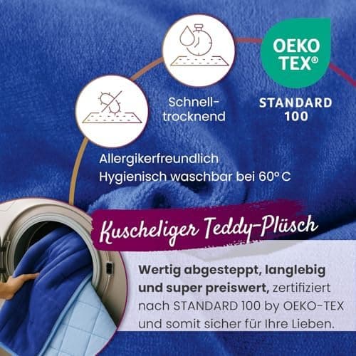 Wometo Plüsch Steppbettdecke Ganzjahresbedienung dunkelblau & blau – warme Winterdecke kuschelig & weich Oeko-TEX Zertif