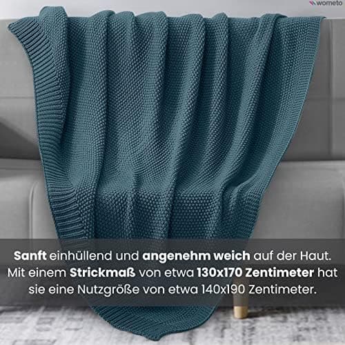 Wometo Kuscheldecke Strick Warme und Weiche Strickdecke OekoTex 140x190TürkisPetrol