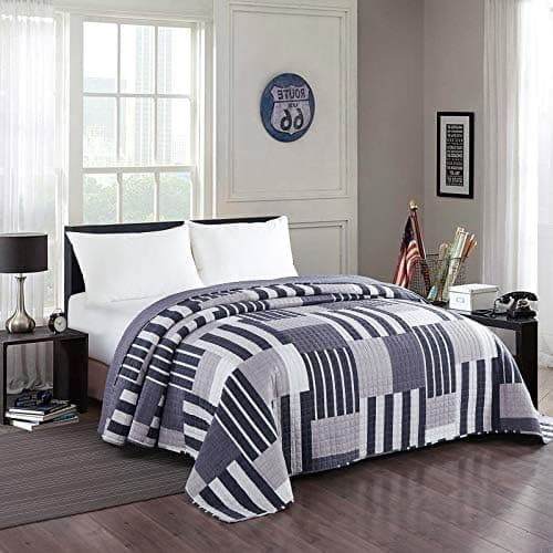 WOLTU Steppdecke 150x200 cm, Patchwork Design, Blau+Weiß, Mikrofaser, Global Recycled Standard, Gebrauchstester und qual