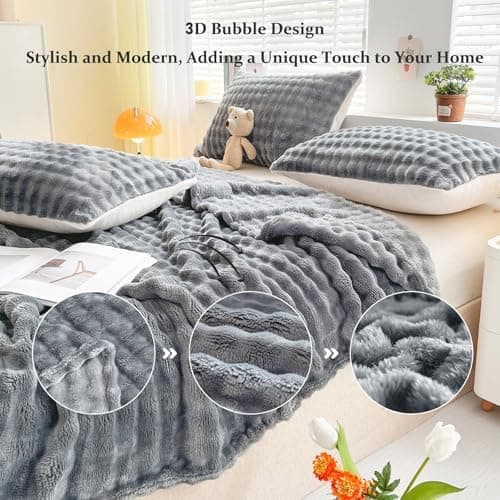 Kuscheldecke Milchsamt Blasen Decke Super Soft Warme Couchdecke 100 x 160cm White