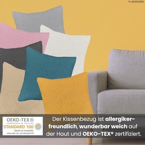 Wometo Oeko-TEX Sofakissenbezug Strick 45x45 türkis Petrol Reißverschluss warme weiche Kissenhülle OEKO-TEX STANDARD 100